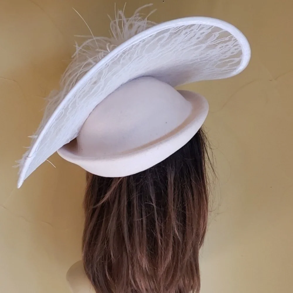 Vintage WHITE‎ FEATHER DERBY CHURCH TEA VINTAGE HAT - Picture 6 of 11